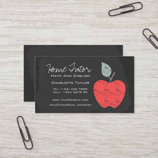 Home Tutor Teacher Apple Chalkboard Business Card (Front/Back In Situ)