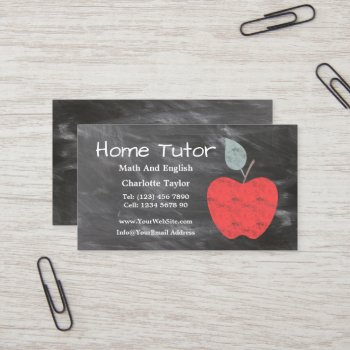 Home Tutor Teacher Apple Scrubbed Chalkboard V2 Business Card by Ricaso_Intros at Zazzle