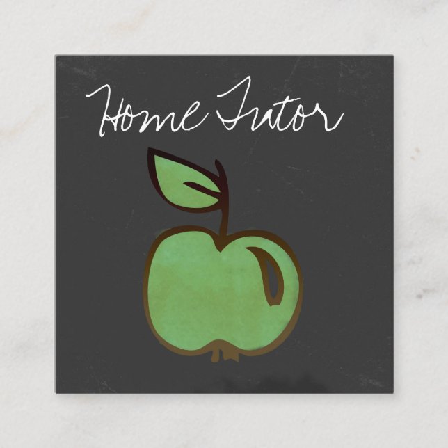 Home Tutor Teacher Green Apple Chalkboard Square Business Card (Front)