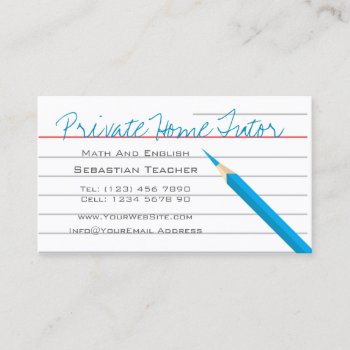 Home Tutor Teacher Pencil Business Card by Ricaso_Intros at Zazzle