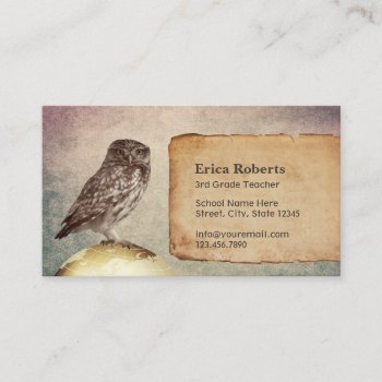 Home Tutor Teacher Vintage Owl Gold Global Business Card by cardfactory at Zazzle
