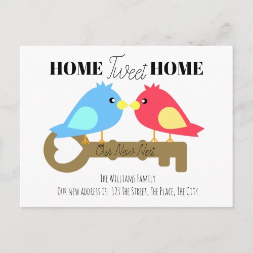 Home Tweet Home New Address Bird Key Postcard