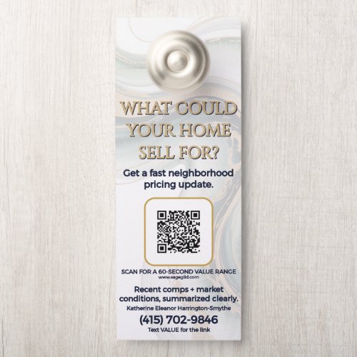 Home value range door hanger with QR code and text VALUE call-to-action