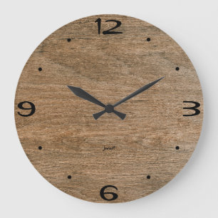 Home Wall Room Oak Wood Grain Rustic Cabin Cut Large Clock