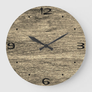 Home Wall Room Oak Wood Grain Rustic Ranch Cut Large Clock