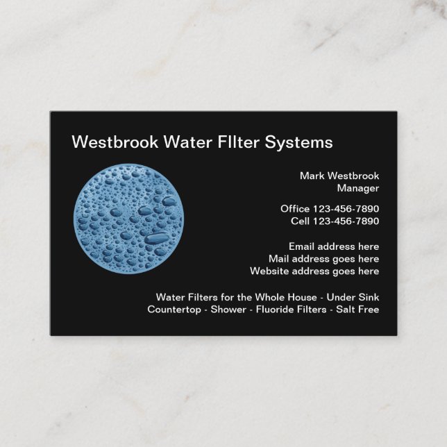 Home Water Filter Systems Business Cards (Front)