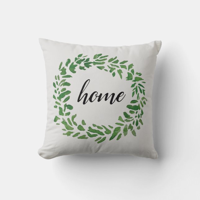 Home Welcome Wreath Throw Pillow (Front)