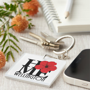 HOME Wellington Florida Red Hibiscus Keychain