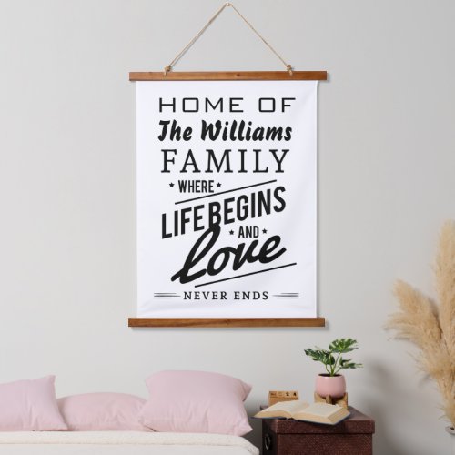 Home where Life begins and Love never ends Hanging Tapestry