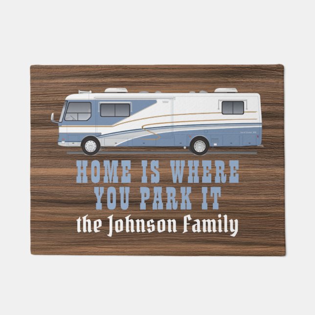 Home where park it rustic wood RV camper custom Doormat (Front)