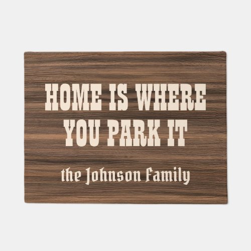 Home where you park it rustic wood camper custom doormat