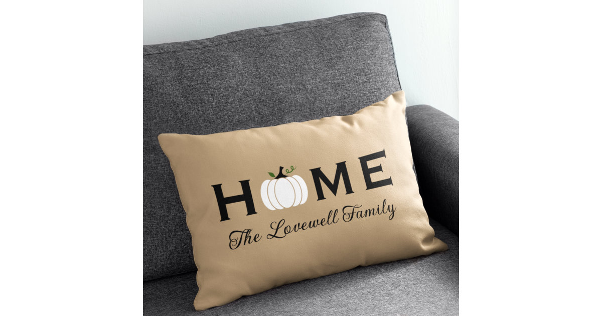 Home White Pumpkin Personalized Last Name Fall Lumbar Pillow Zazzle