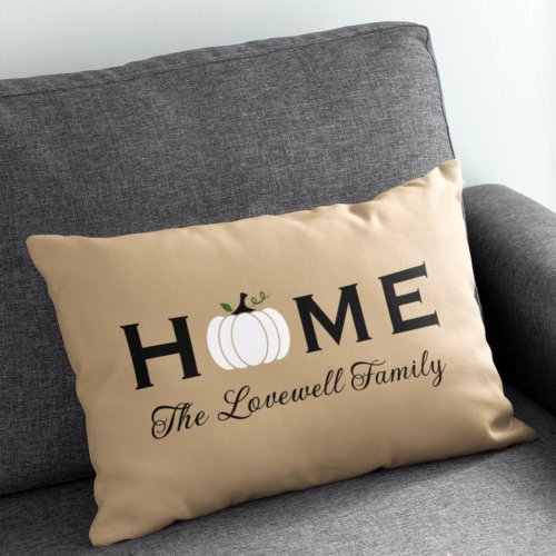 Home White Pumpkin Personalized Last Name Fall Lumbar Pillow