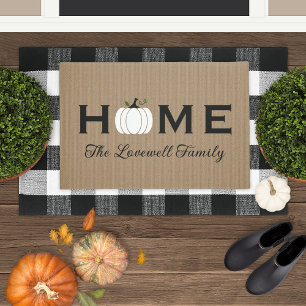 Home White Pumpkin Rustic Tan Family Name Doormat