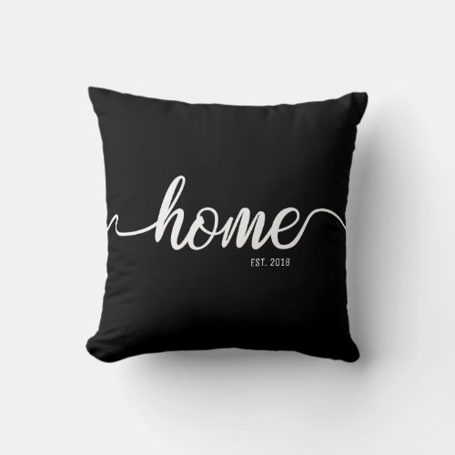 Home  white Script Long tail  Established Year Throw Pillow