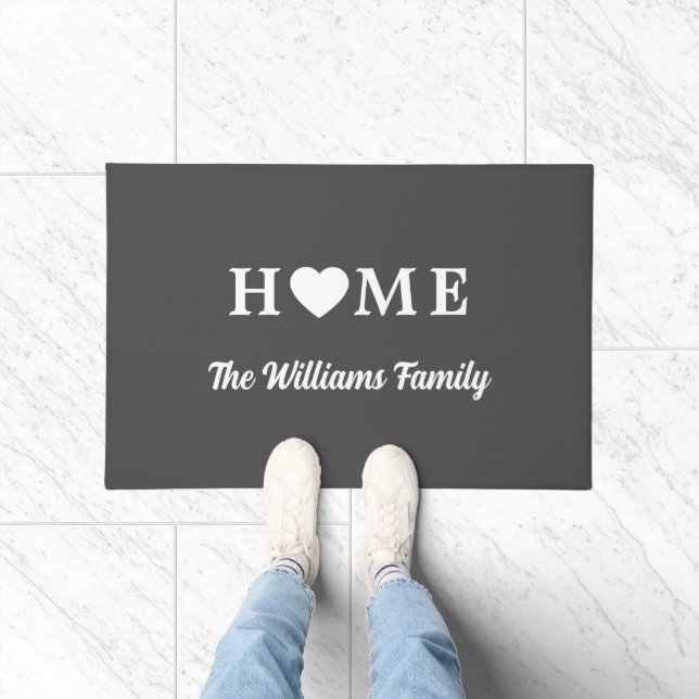 Home with Heart & Name Gray Doormat (Indoor)