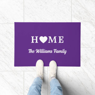 Home with Heart & Name Purple Doormat