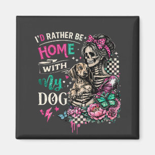 Home With My Dog Gothic Skeleton Dachshund Magnet