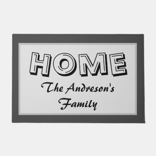 Home with Personalize Name in black  grey Doormat