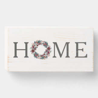Home Wreath Christmas Wooden Box Sign