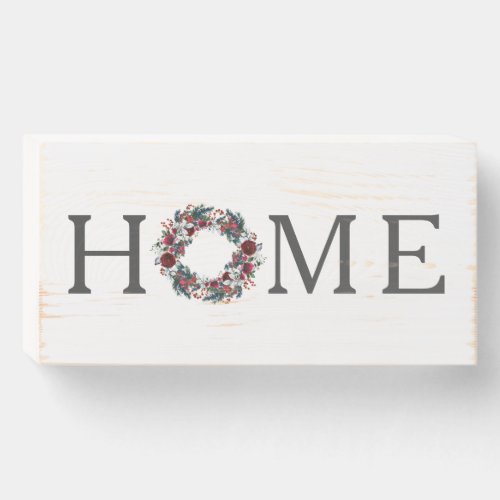 Home Wreath Christmas Wooden Box Sign