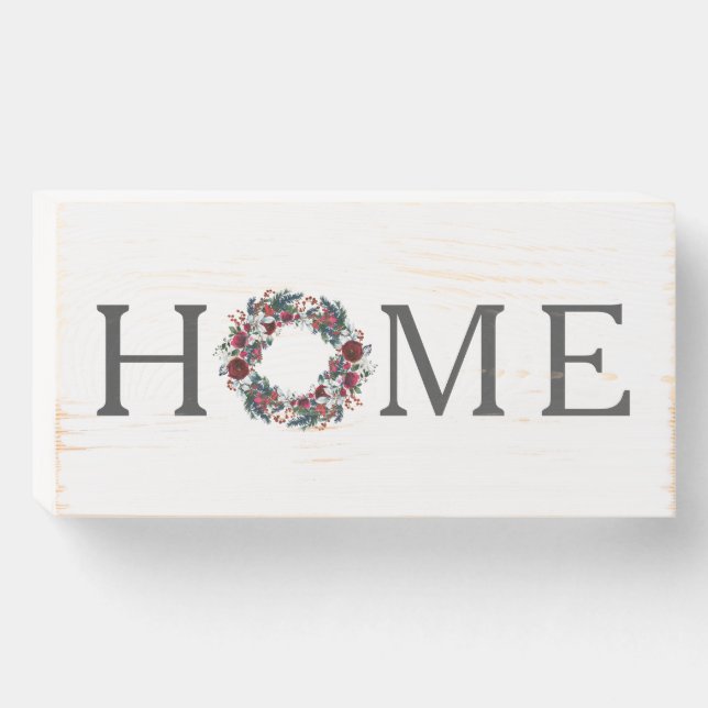 Home Wreath Christmas Wooden Box Sign (Front Horizontal)