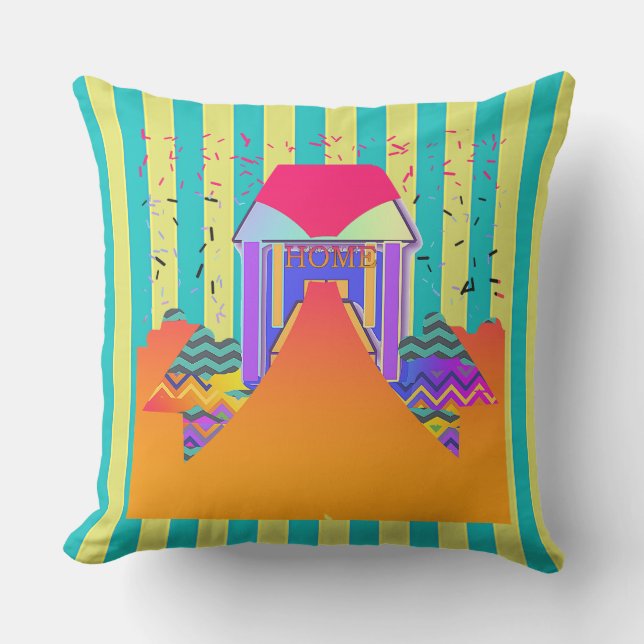 Home Yellow Aqua Stripe  Outdoor Pillow (Front)