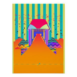 HOME Yellow Aqua Stripe Poster