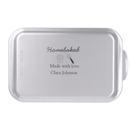 Homebaked bakery made with love add name details cake pan