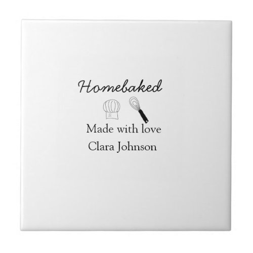 Homebaked bakery made with love add name details ceramic tile