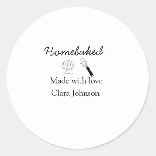 Homebaked bakery made with love add name details classic round sticker