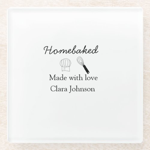 Homebaked bakery made with love add name details glass coaster