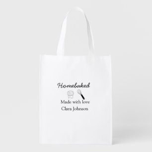 Homebaked bakery made with love add name details grocery bag