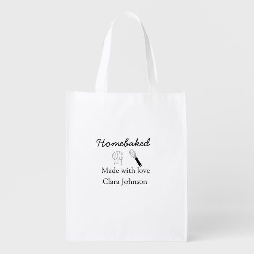 Homebaked bakery made with love add name details grocery bag