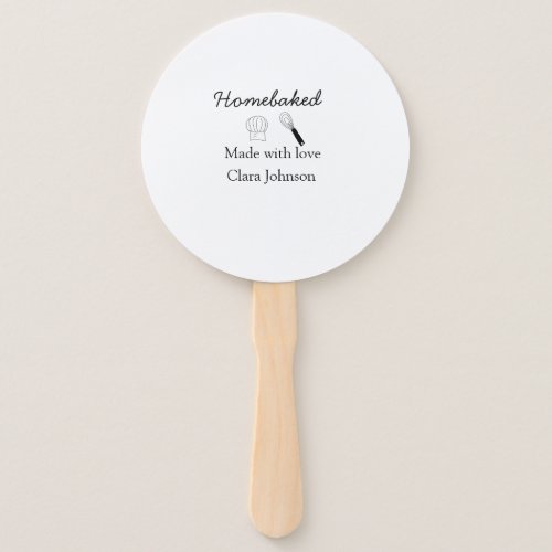 Homebaked bakery made with love add name details hand fan