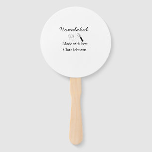 Homebaked bakery made with love add name details hand fan
