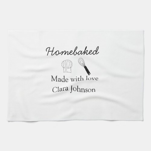 Homebaked bakery made with love add name details kitchen towel