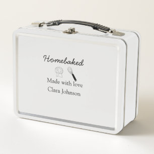 Homebaked bakery made with love add name details metal lunch box