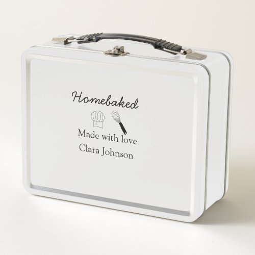 Homebaked bakery made with love add name details metal lunch box