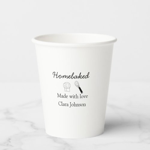 Homebaked bakery made with love add name details paper cups