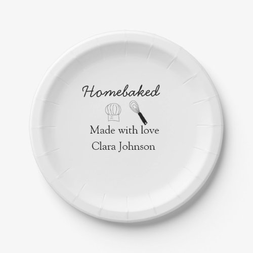 Homebaked bakery made with love add name details paper plates