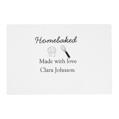 Homebaked bakery made with love add name details placemat