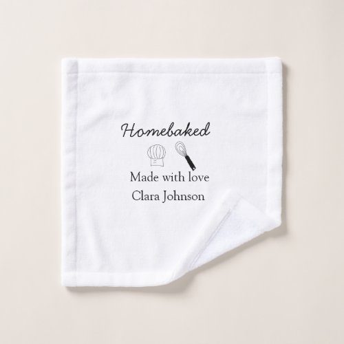 Homebaked bakery made with love add name details wash cloth