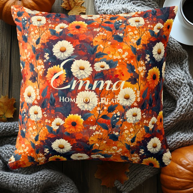 Homebody Heart Fall Flowers | Cozy Autumn Decor Throw Pillow (Creator Uploaded)