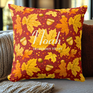 Homebody Heart Fall Leaves Autumn Home Decor Throw Pillow