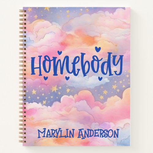 HOMEBODY INTROVERT THEMED PASTEL SKY CUSTOM NAME NOTEBOOK