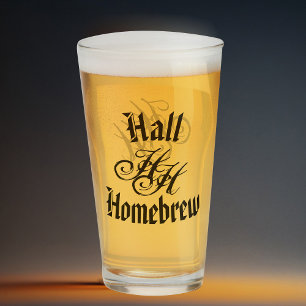 Homebrew Barware Elegant Script Monogram Initials Glass