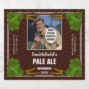Homebrewing Beer Brewer Hops Custom Photo Brown Beer Bottle Label by FancyCelebration at Zazzle