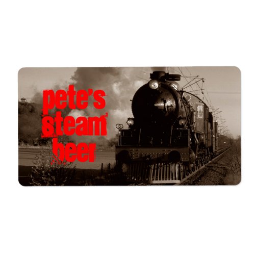 Homebrewing Beer Label Steam Beer Sepia Red Train
