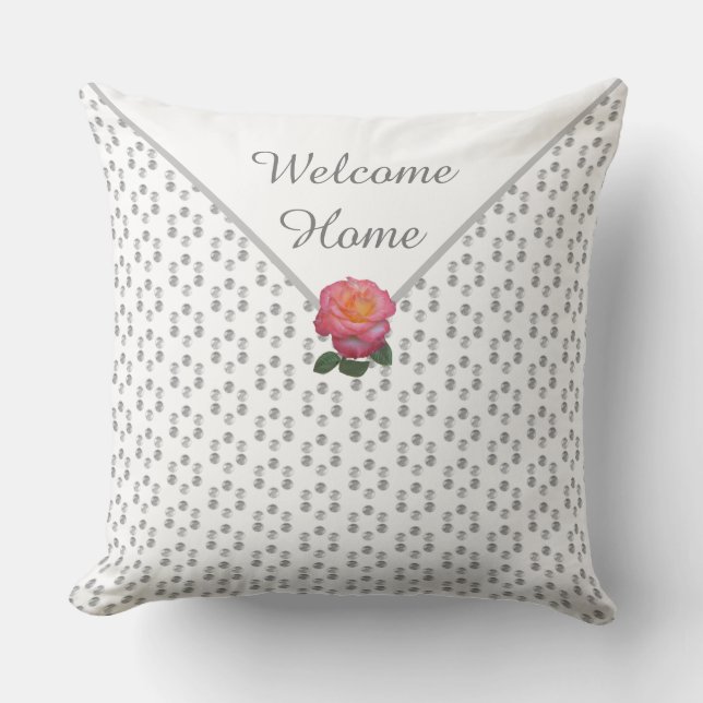 Homecoming Gray  Dotted Geometric Pattern & Flower Throw Pillow (Front)